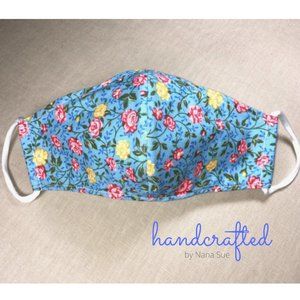 1 only available BLUE FLORAL FABRIC MASK